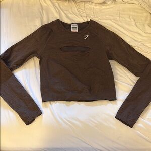 Gymshark brown vital seamless Long Sleeve Crop Top